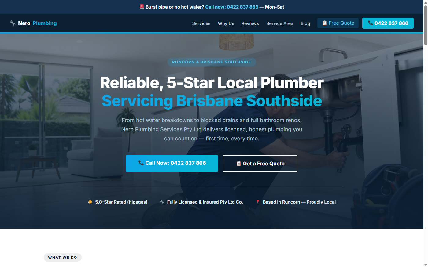Nero Plumbing website built by DJR Web Design